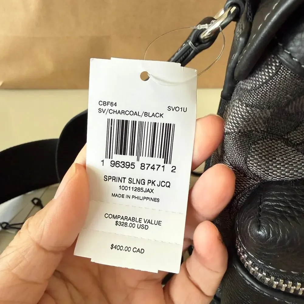 Last 2‼️Coach Sprint Sling Signature Canvas Bag Black Charcoal CBF64